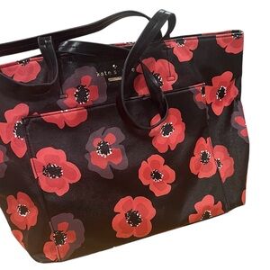 Kate Spade Black Tote with Red Floral Design